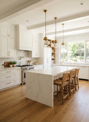Residential kitchen with herringbone tile backsplash