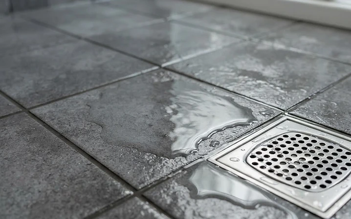 Water pooling caused by improper tile shower floor slope