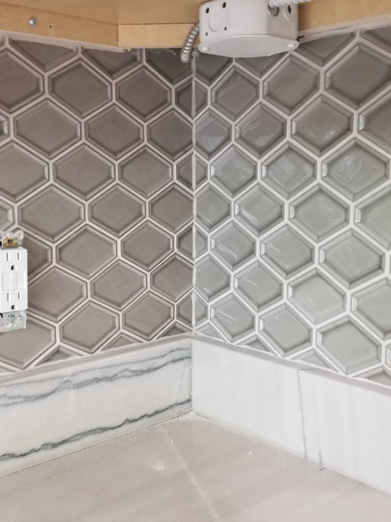 Gray Hexagon Kitchen Backsplash