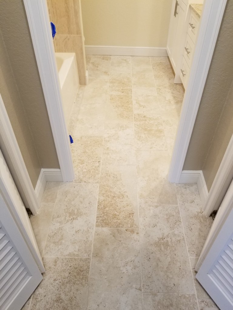 Travertine Bathroom & Pebble Shower