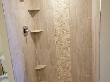 Travertine Bathroom & Pebble Shower — photo 2