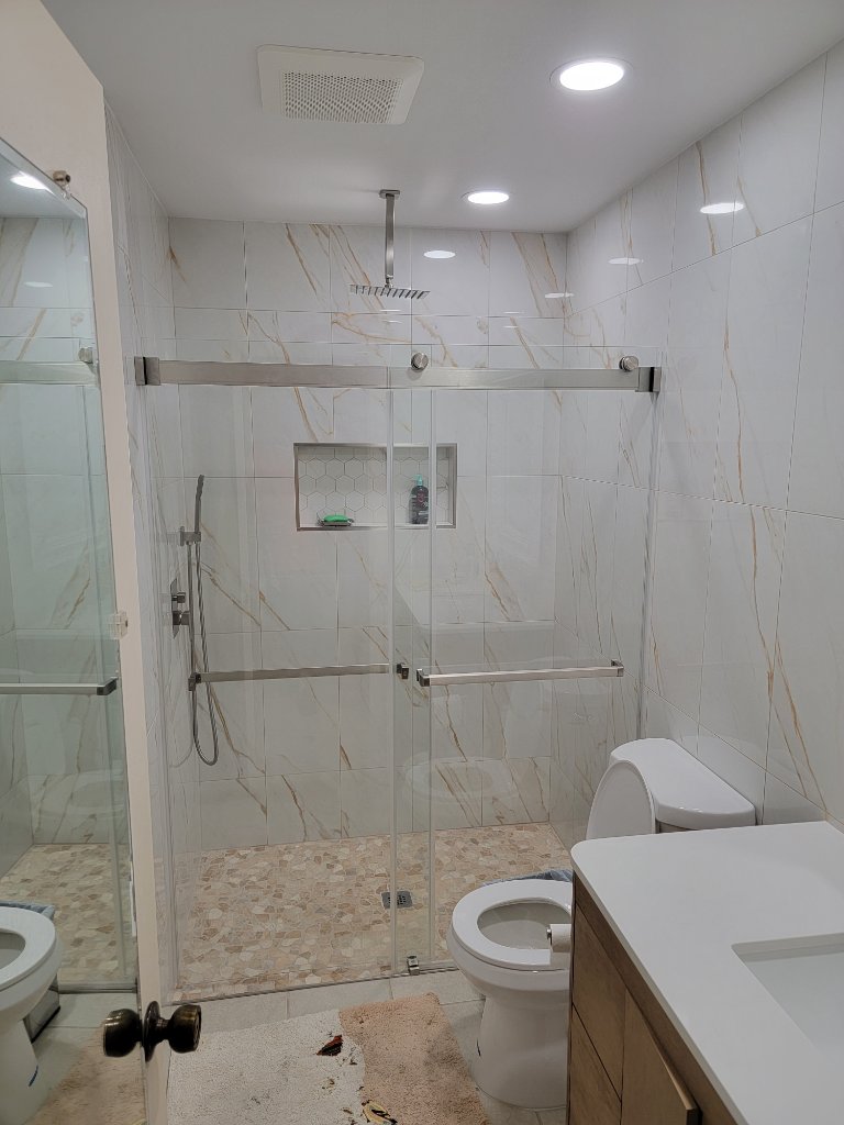 Modern Spa Bathroom — Wood & Mosaic