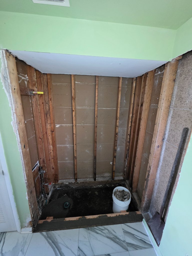 From Studs to Glass — Custom Marble-Look Shower Remodel