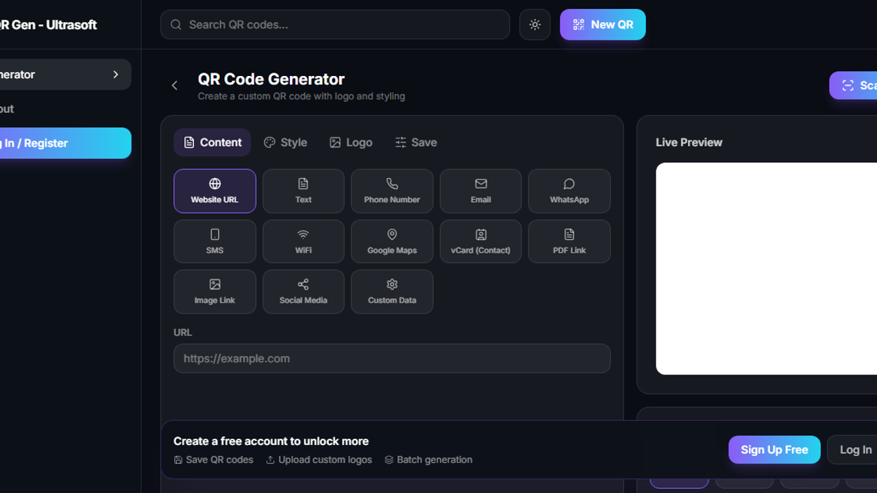 QR Generator - Ultrasoft Studio template preview