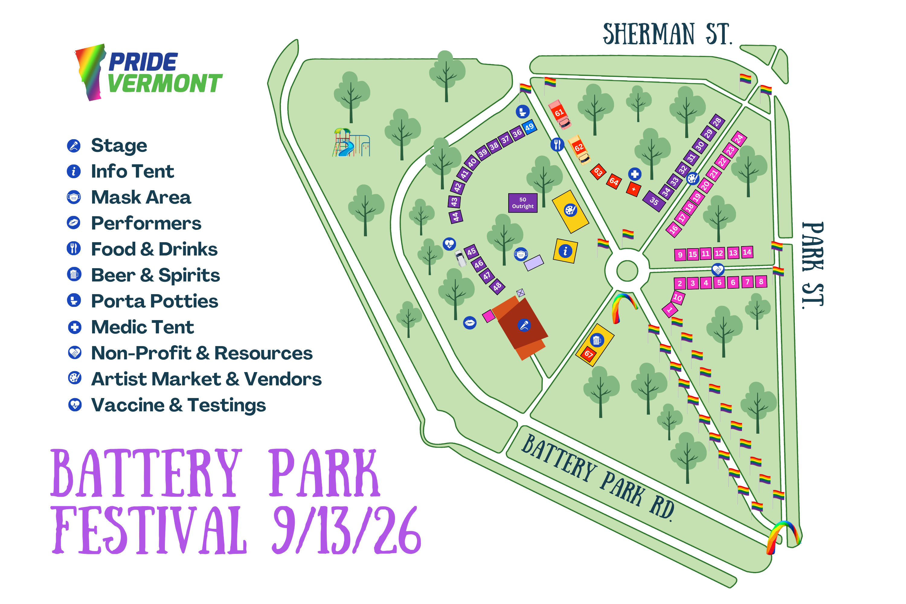 Pride Vermont 2026 Battery Park festival map