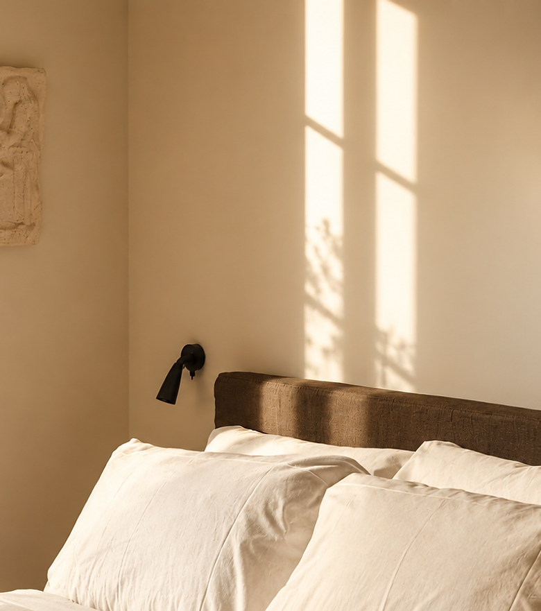 COPLA bedroom with natural textiles and warm light