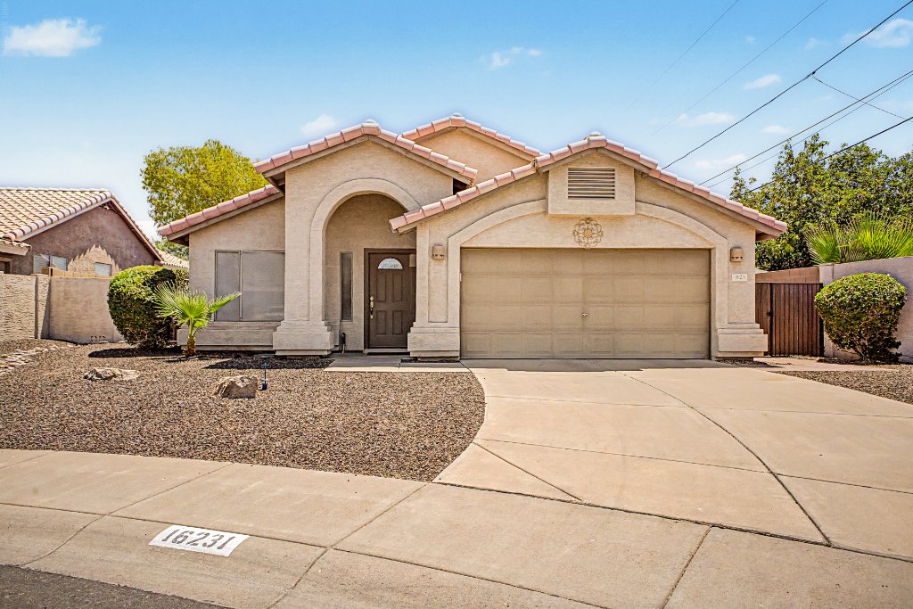 Classic desert landscape and front exterior elevation