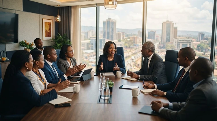 African executives in a modern boardroom roundtable