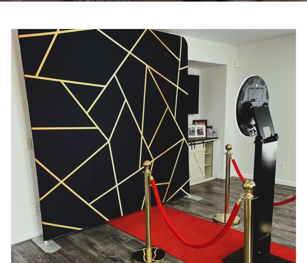 Black & Gold Geometric Backdrop with Photo Booth