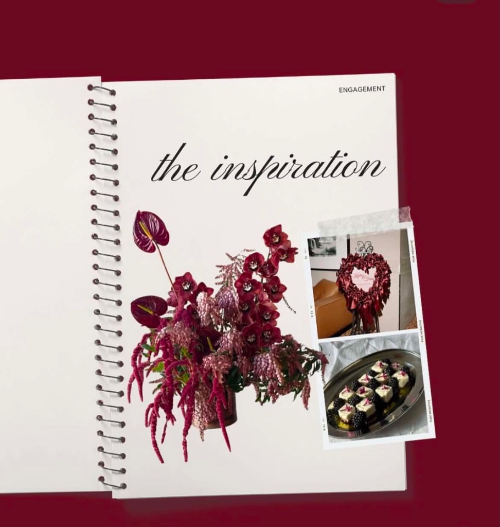 The Inspiration — engagement mood board with dramatic florals