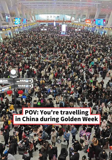 POV: You're travelling in China during Golden Week — a packed railway station during the October holiday