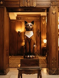 Kaspar the Cat wooden sculpture at The Savoy