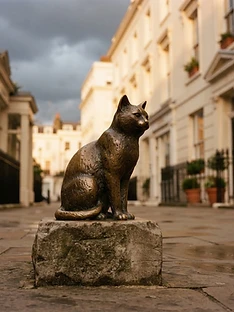 Civet Cat bronze statue on Kensington High Street