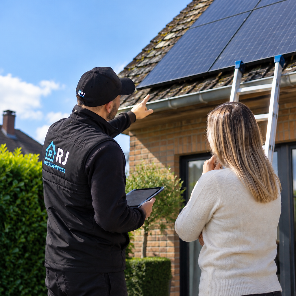 Jonathan van RJ Multiservices bij een klant met zonnepanelen