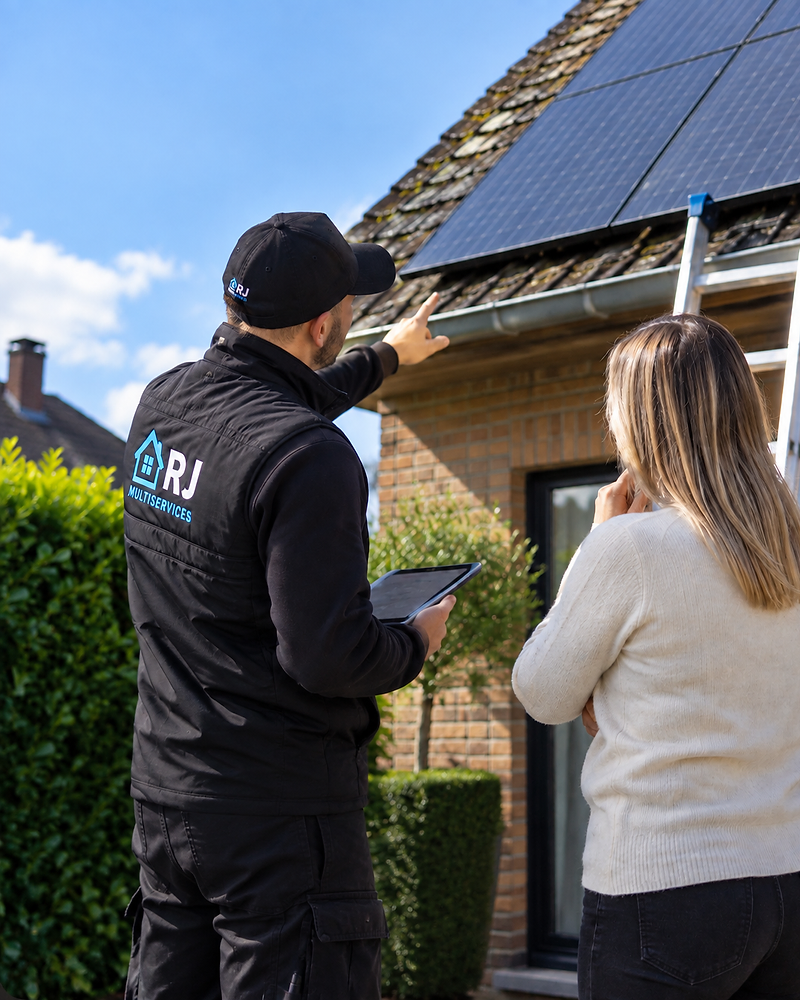 Jonathan van RJ Multiservices bij een klant met zonnepanelen