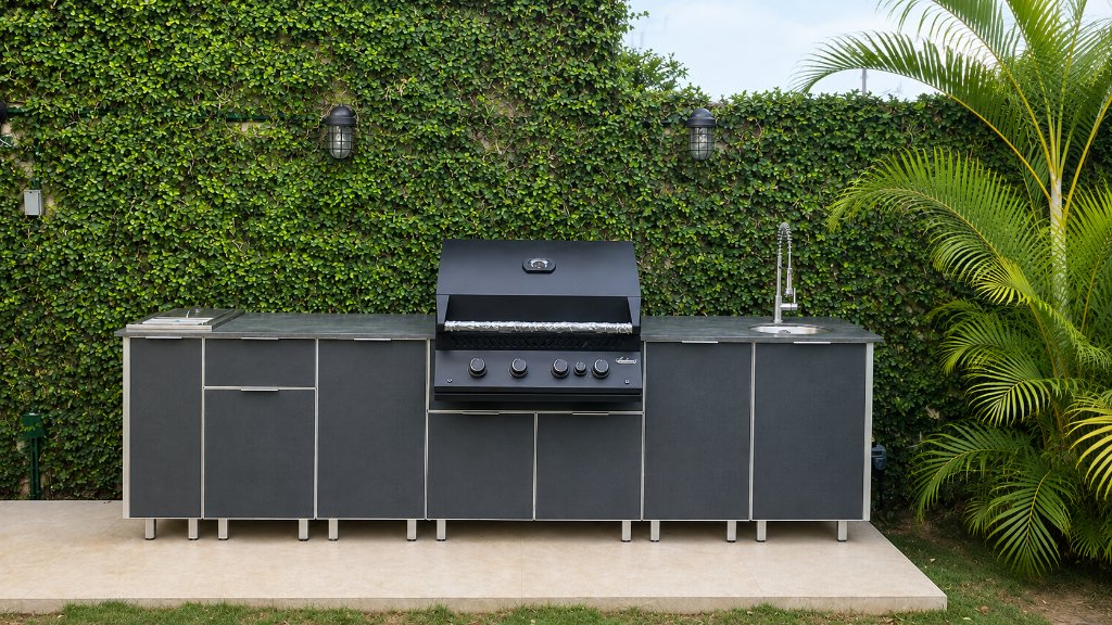 Outdoor kitchen — graphite finish installation
