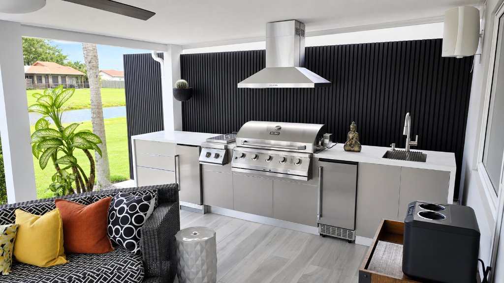 Outdoor kitchen — brushed silver finish installation