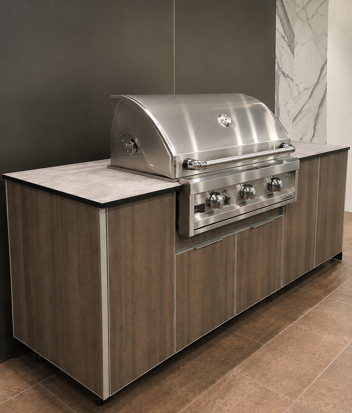 Outdoor kitchen — balsam wood-grain display unit