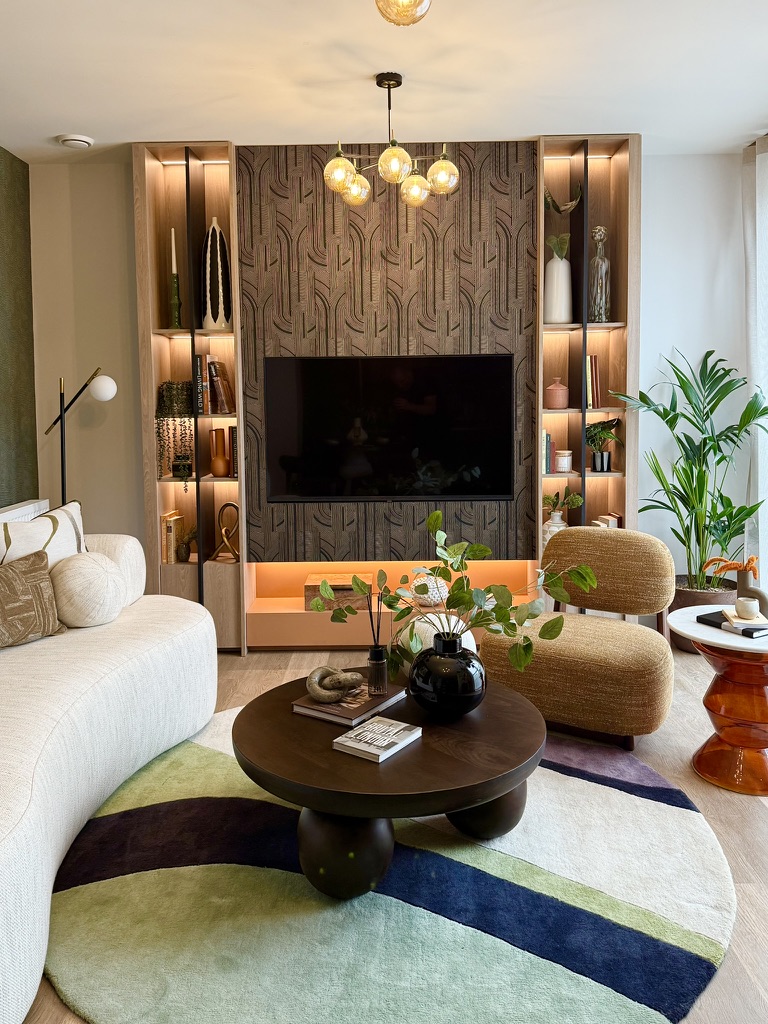 Bespoke TV media wall with LED lighting in a Bedford home