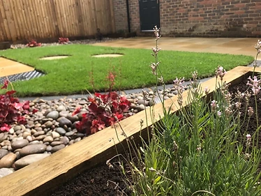 Lavender & stepping stones set into the lawn