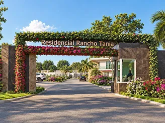 The gated entrance to Residencial Rancho Tania