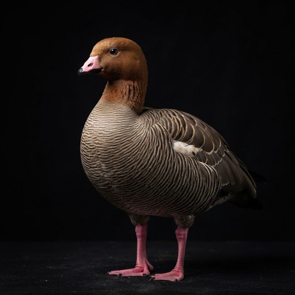 Ruddy-headed goose — dramatic studio portrait against a black background