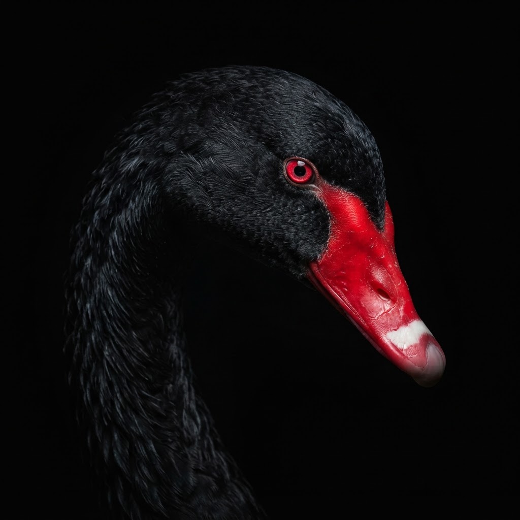 Close-up of a Australian Black Swans against a black background