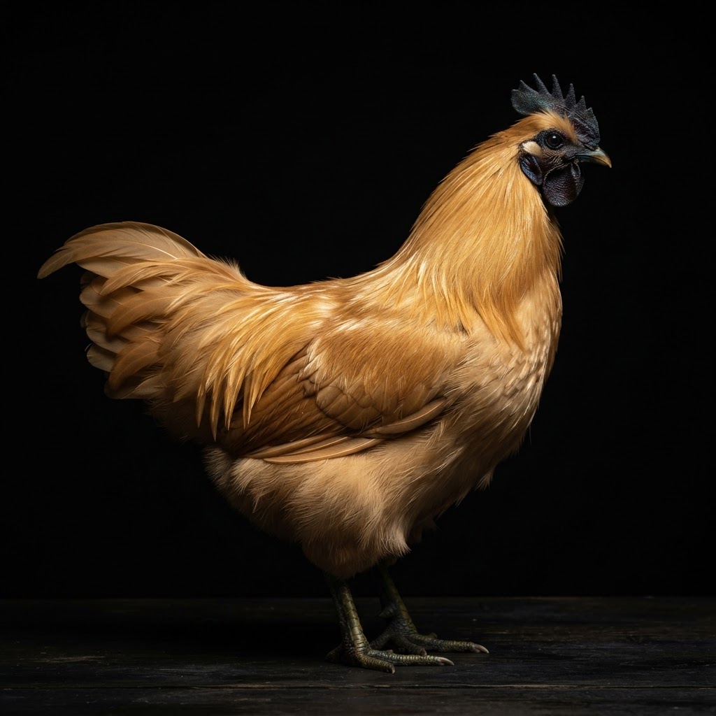 Studio portrait of a Smooth Satins (Buff) against a black background