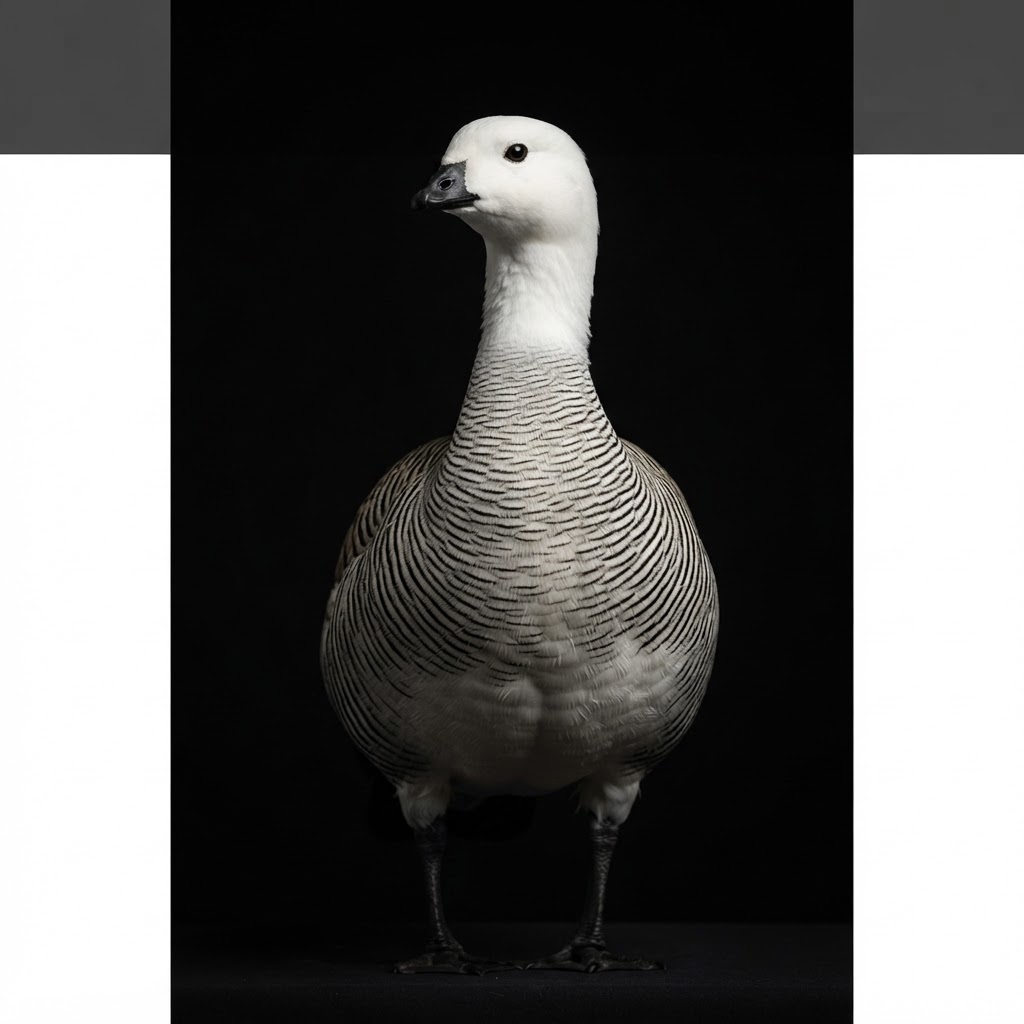 Magellan goose — dramatic studio portrait against a black background