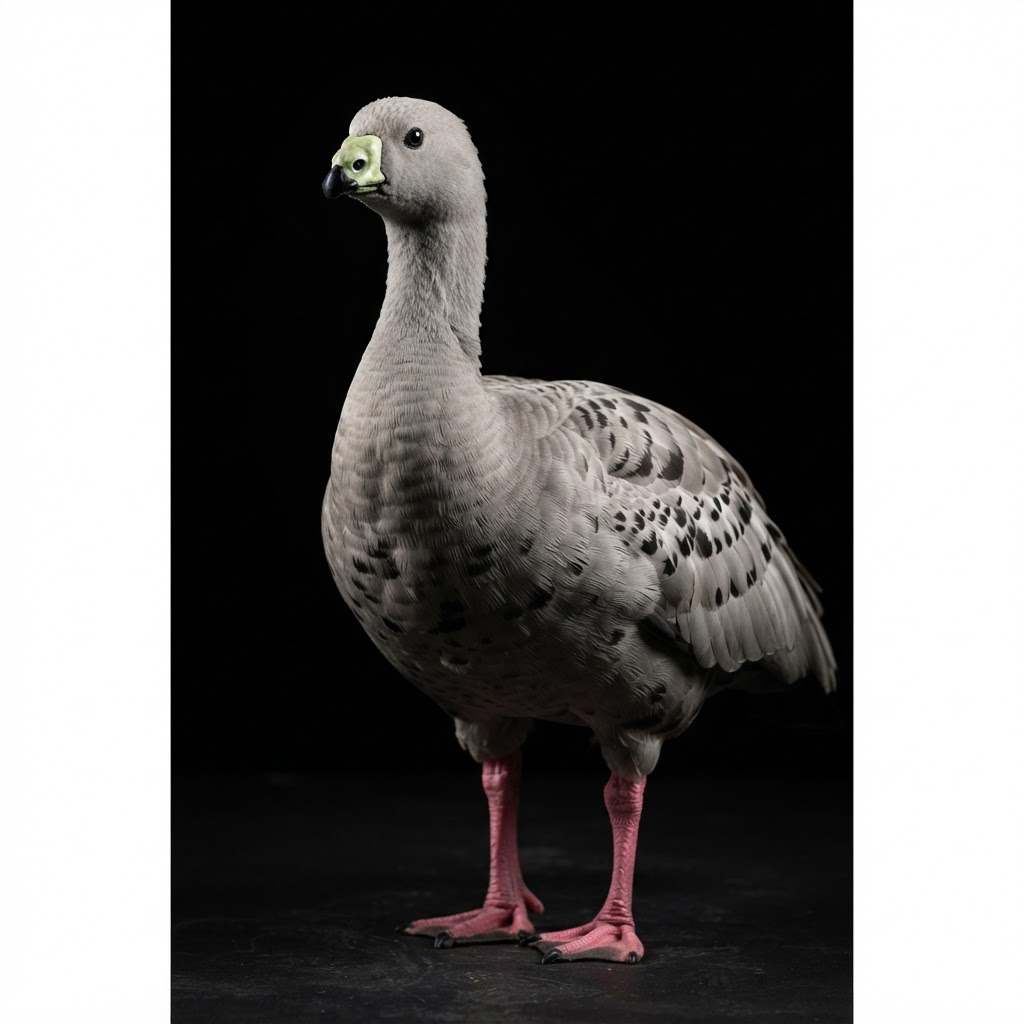 Cape Barren goose — dramatic studio portrait against a black background