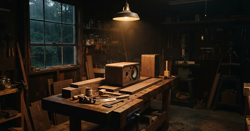 A dim North Carolina workshop where Fyssion speakers are built