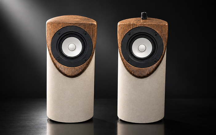 Young David bookshelf speakers, suede finish