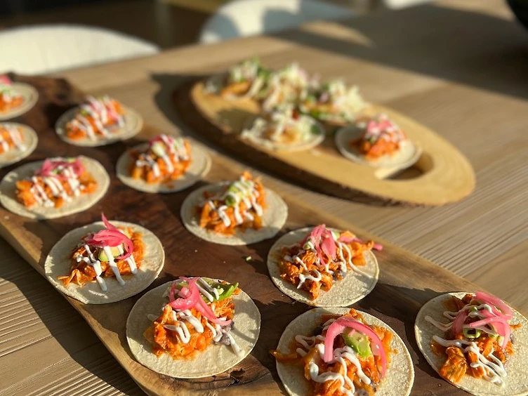 Taco catering setup prepared for a corporate event