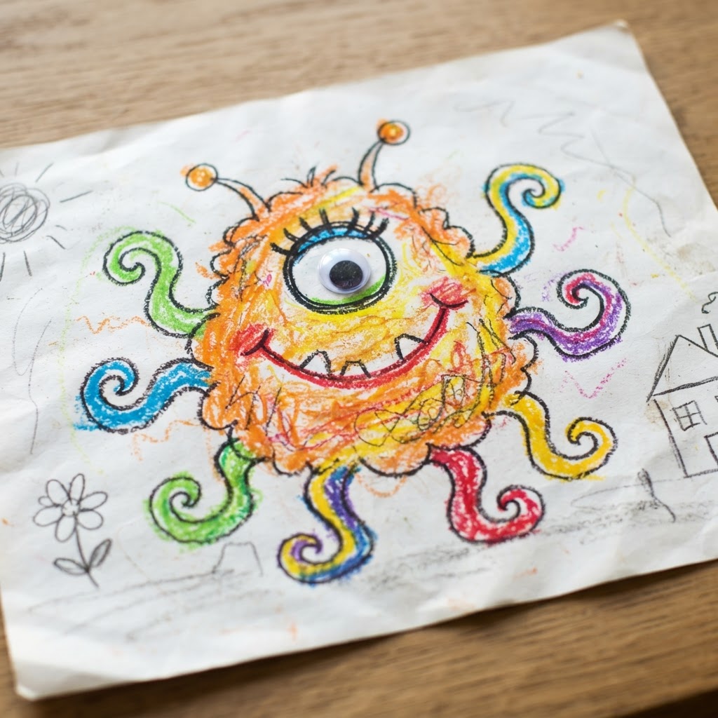 A child's original monster drawing ready to be turned into a custom 3D printed toy
