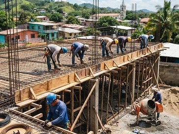 Preparación de losa de concreto con refuerzo de acero en sitio de construcción en Nicaragua.