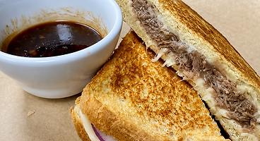 Roast beef sandwich with dipping sauce