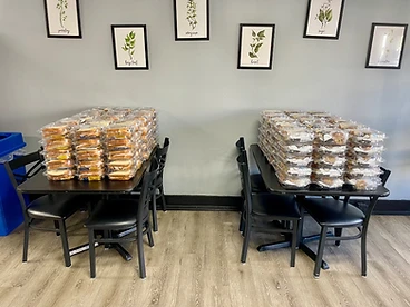 Rows of boxed lunches ready for delivery