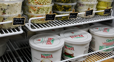 Prepared salads in the case