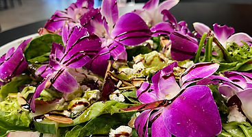 Salad with orchid garnish