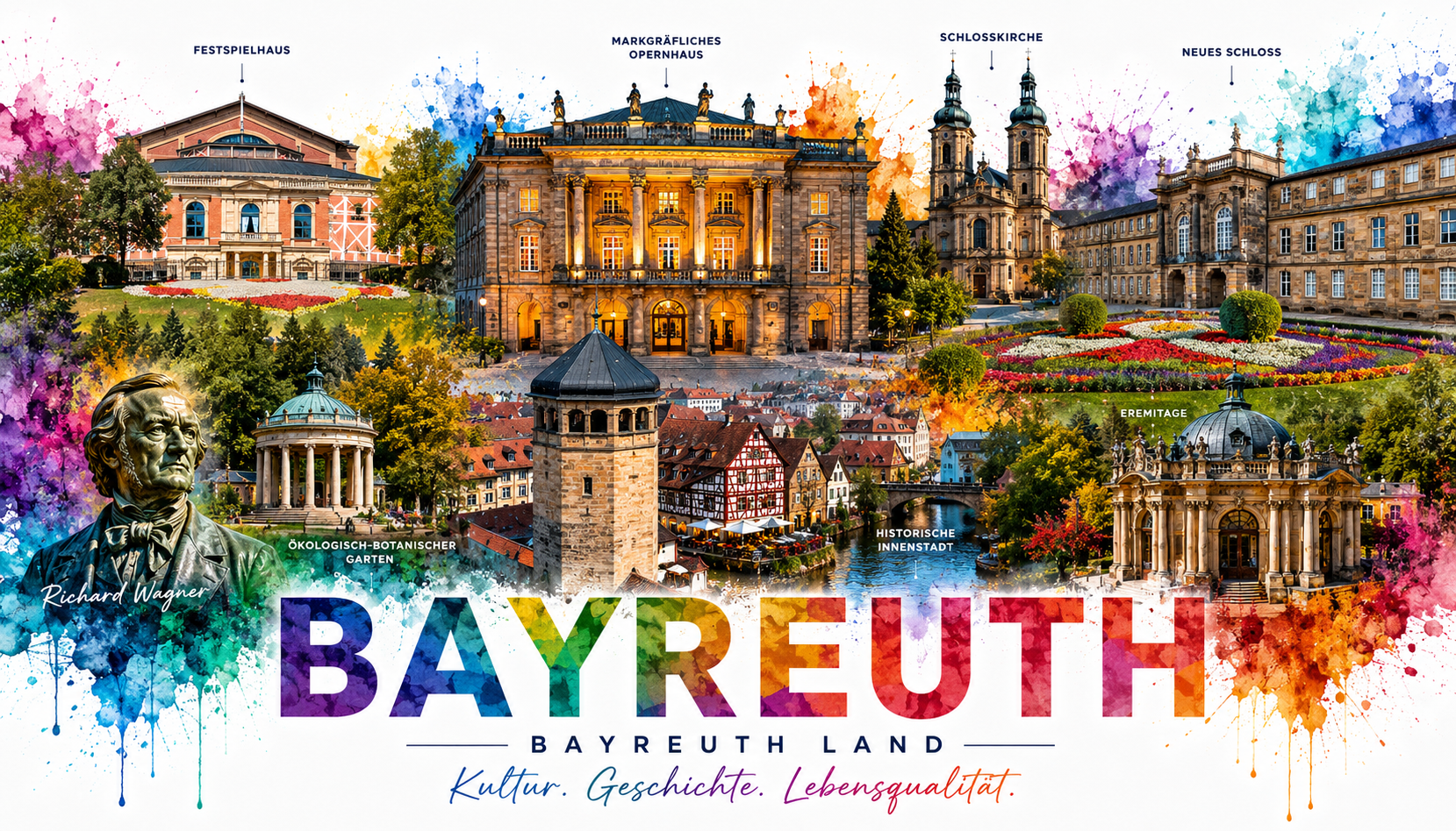Bayreuth – Festspielhaus, Markgräfliches Opernhaus, Schlosskirche, Neues Schloss, Ökologisch-Botanischer Garten, Historische Innenstadt, Eremitage