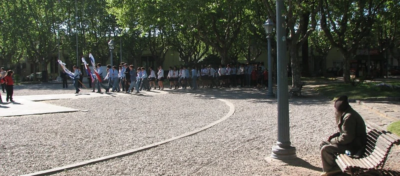 The tree-lined central plaza of Durazno, Uruguay