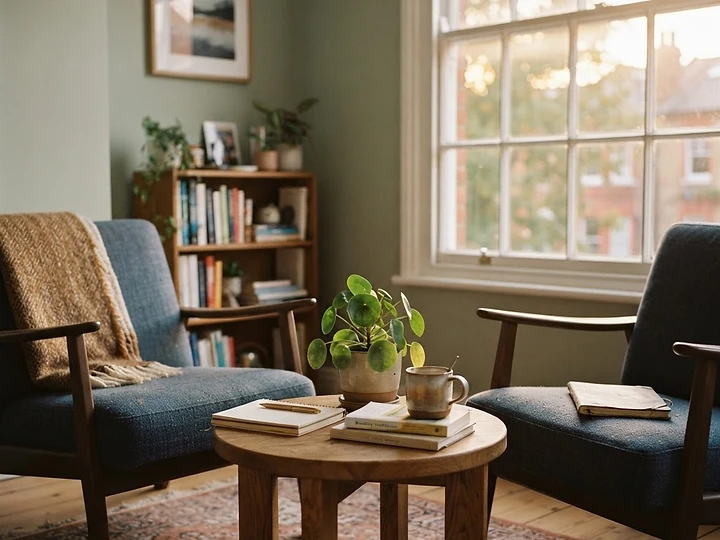 A calm, inviting corner with two chairs beside a sunlit window, arranged for a quiet conversation