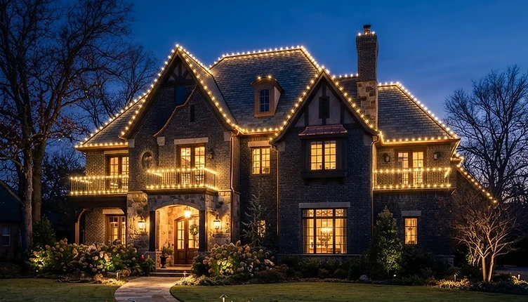 Tulsa luxury home with professional Christmas lights