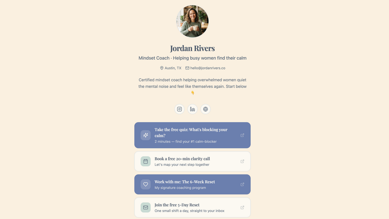 LinkInBio: 3 Pages Linked together template preview