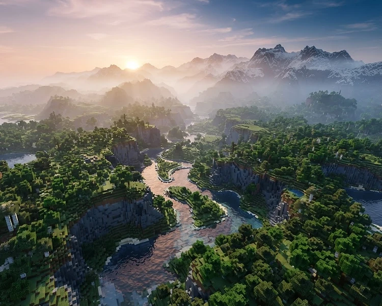 Vista aérea de um mundo infinito ao amanhecer