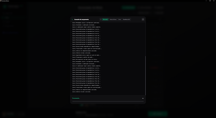Console de lançamento do Universo Eterno Launcher