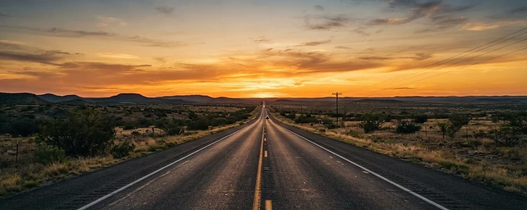 Texas highway at sunset