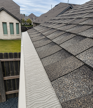 Micro-mesh gutter guard installed along a shingle roofline, keeping debris out while the gutter underneath stays clear