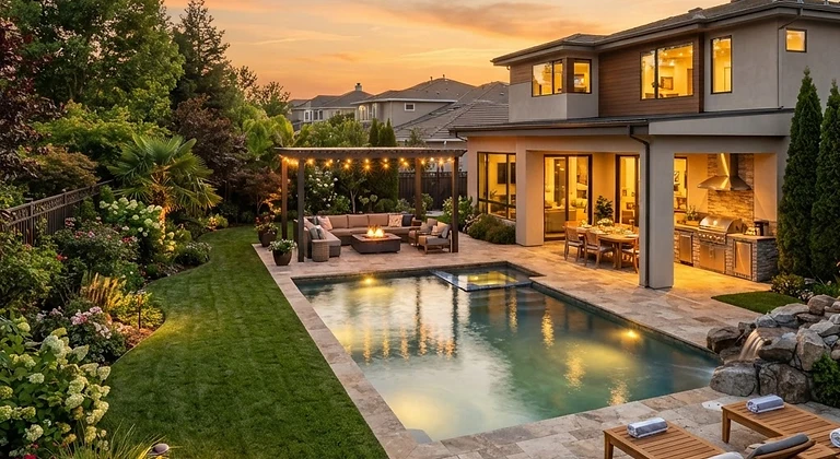 Backyard at golden hour