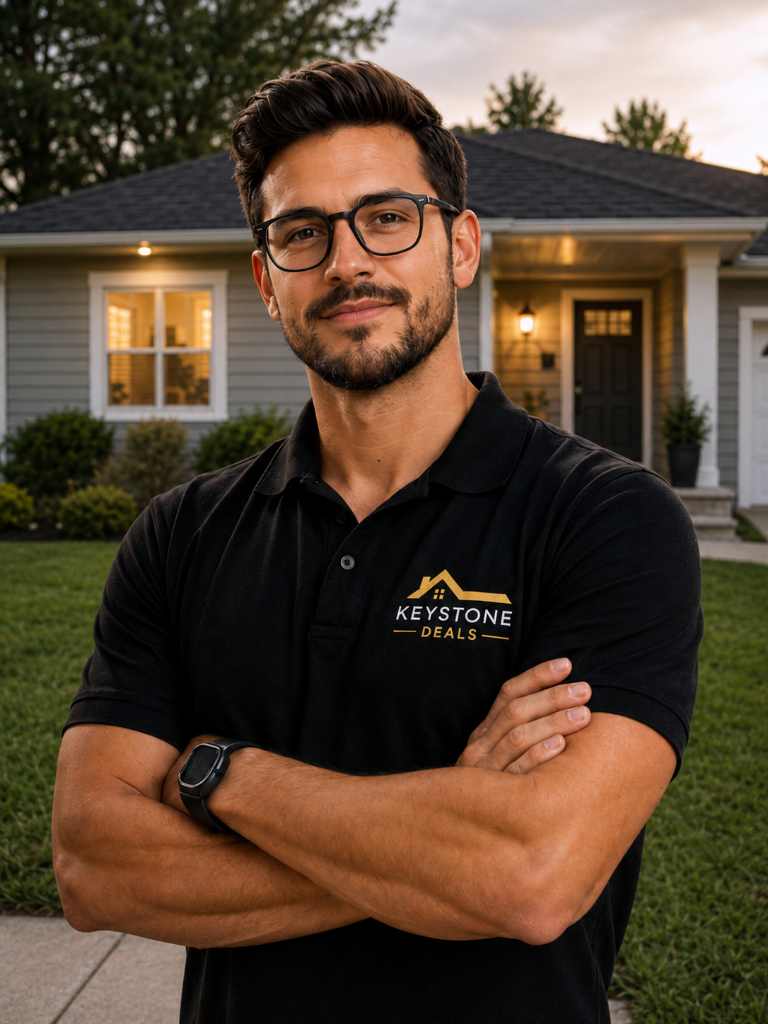Keystone Deals home buyer standing in front of a residential house